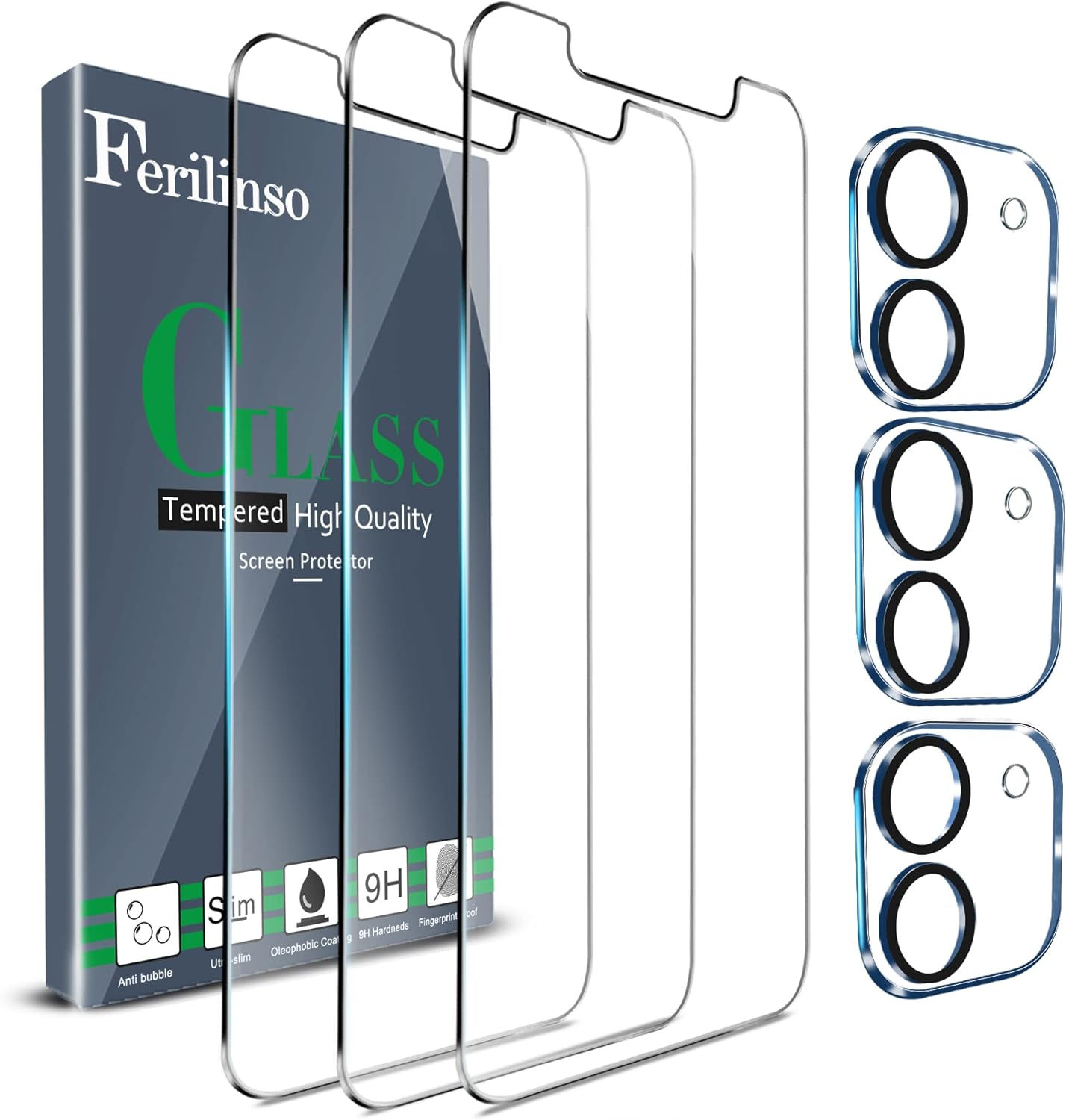 Ferilinso 3 Pack Screen Protector for iPhone 11 with 3 Pack Tempered Glass Camer...