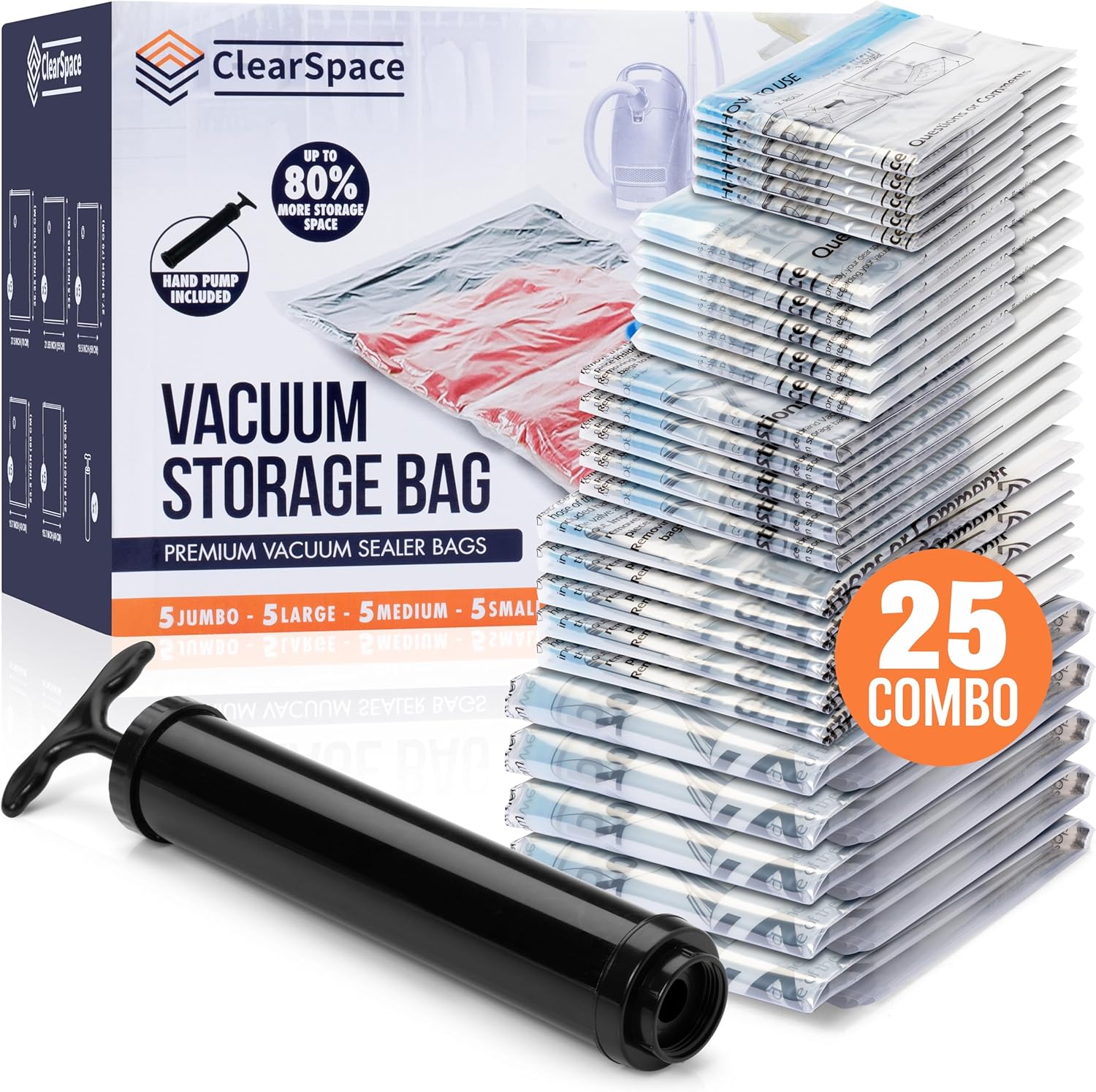 ClearSpace Vacuum Storage Bags, Space Saver Bags – 25 Combo Vacuum Seal Bags for...