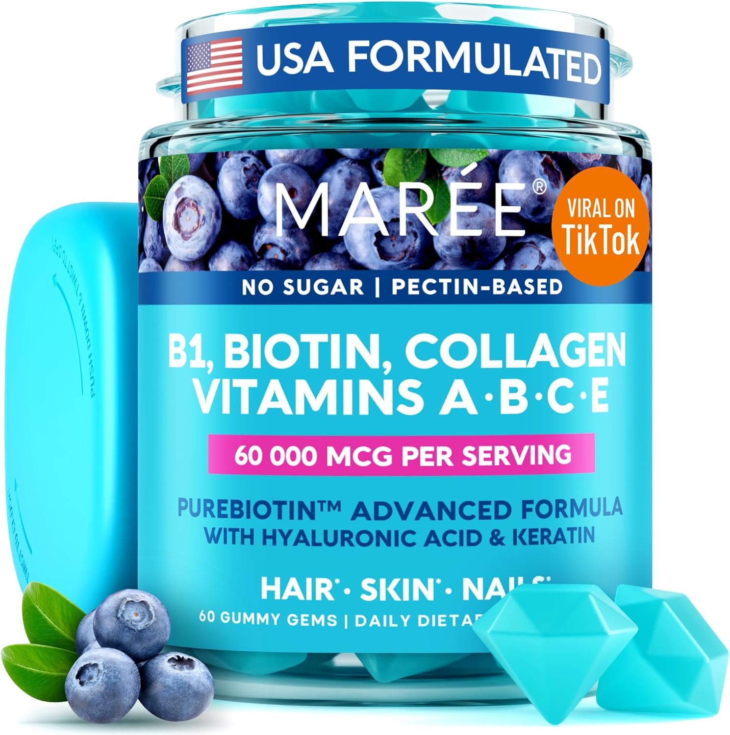 MAREE Vitamin B1 Thiamine & B7 Biotin Gummies - A E D C Vitamins Complex with Ke...