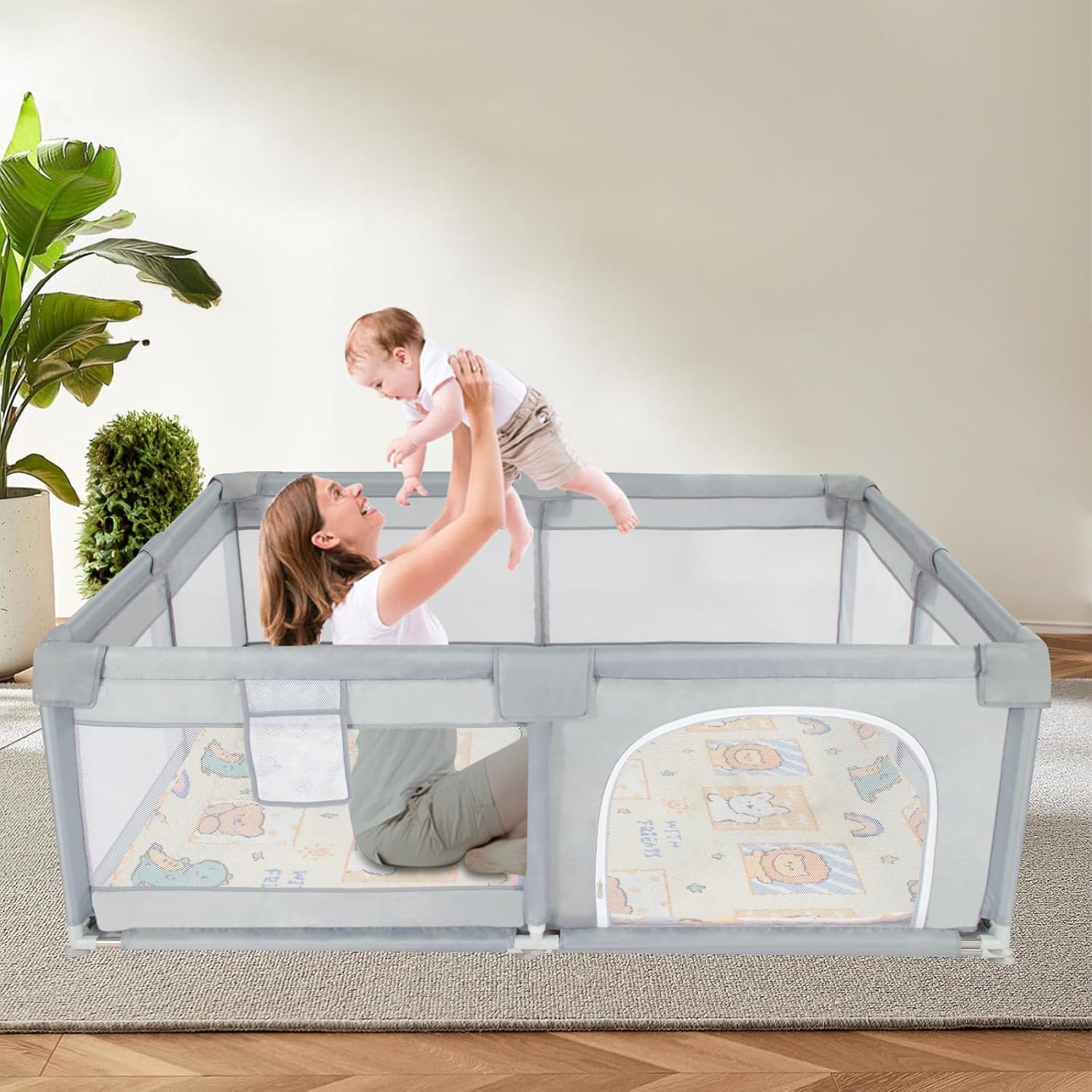Gupamiga Baby playpen with play mat 150x180x68 cm, baby playpen with breathable...