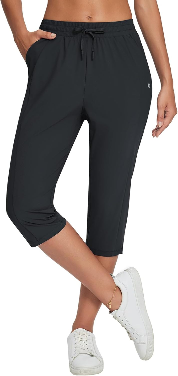 BALEAF Women's Capri Yoga Pants Loose Drawstring Workout Sweatpants High Waist L...