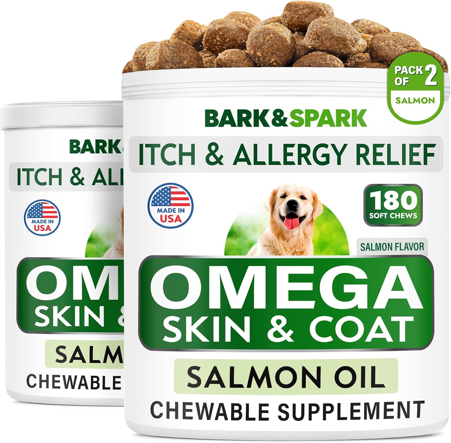 BARK&SPARK Omega 3 for Dogs - 360 Fish Oil Treats for Dog Shedding, Skin Allergy...