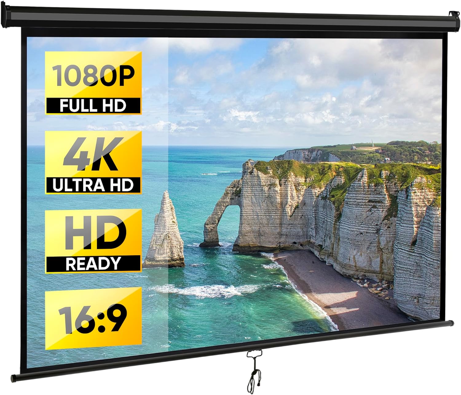 Special ZENY Outdoor Projector Screen, High-Quality Pull Down 80 Inch 16:9 HD Pr...