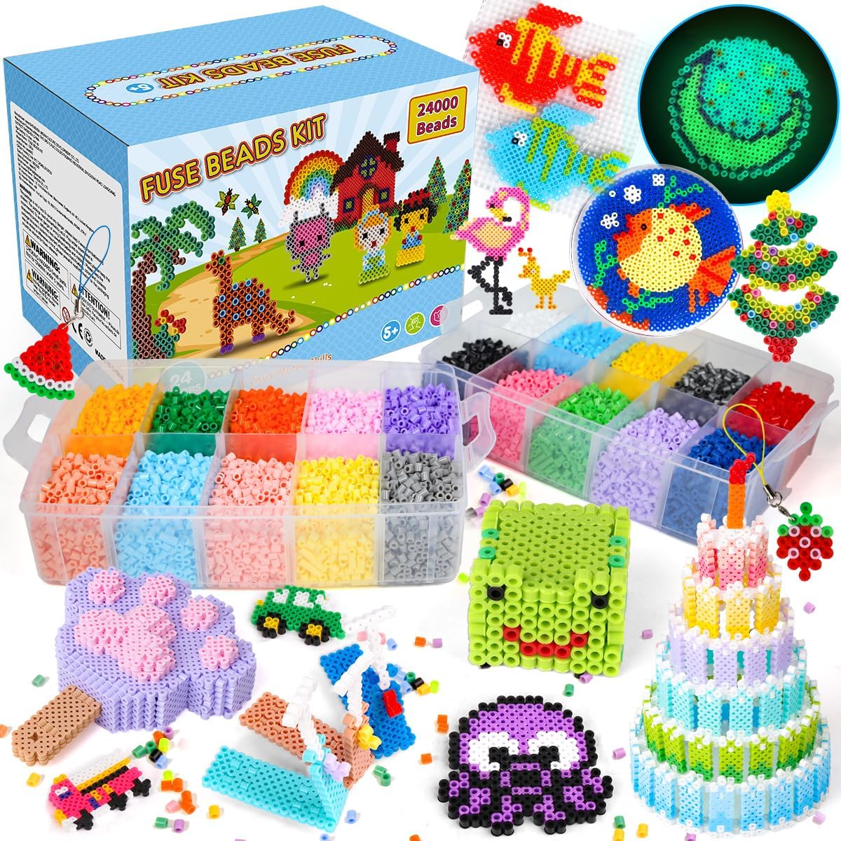 Meland Fuse Beads - 24000pcs Fuse Beads Kit for Kids, 24 Color 5MM Iron Beads Se...