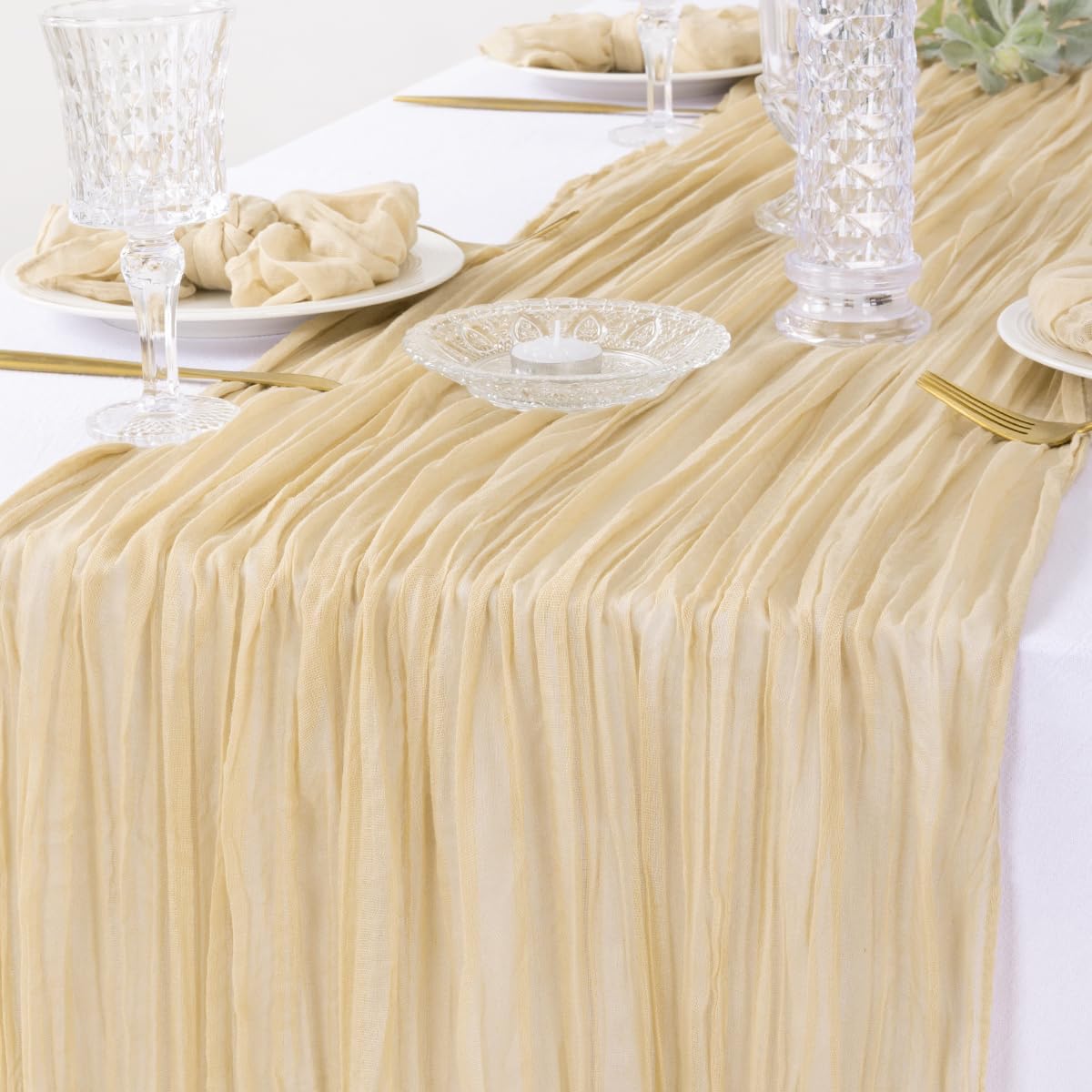 Champagne Cheesecloth Table Runner Boho Gauze Table Runner Rustic Sheer Table Ru...