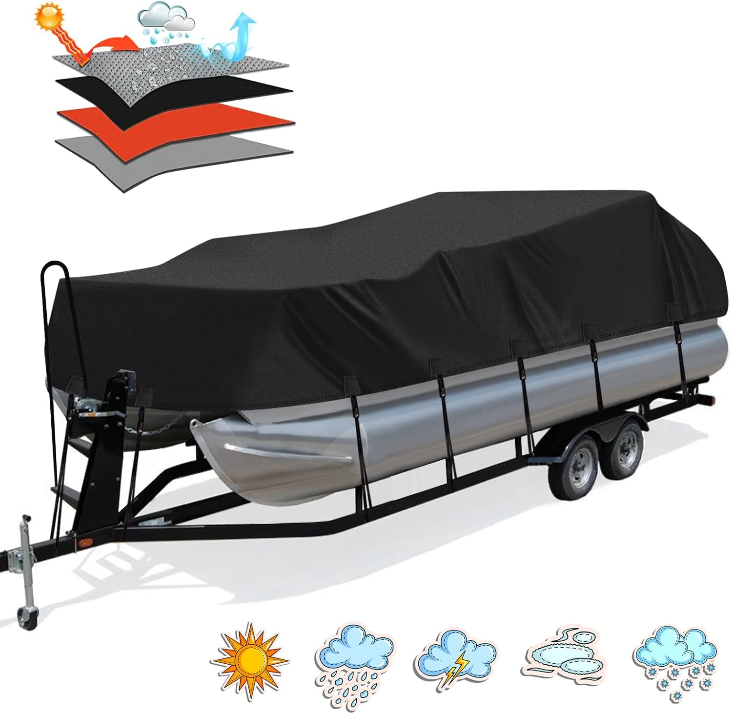 Solim Pontoon Boat Cover, Special Trailerable 900D PU Heavy Duty Boat Cover, Wat...