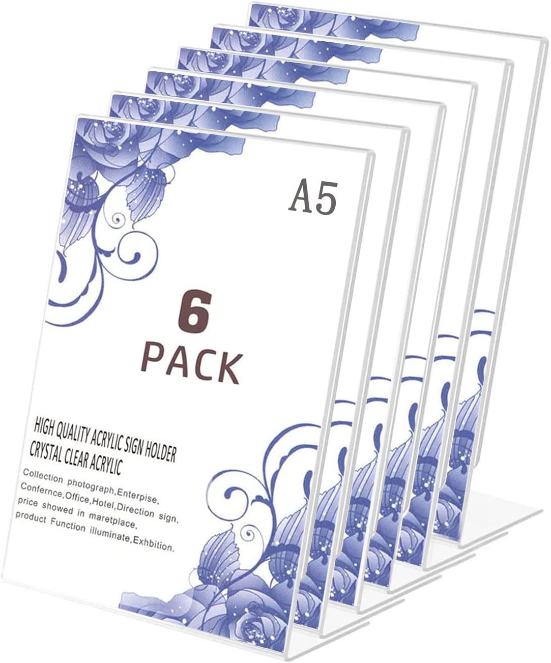 Flow fire A5 Acrylic Sign Holder, 6 Pack L-Shape Perspex A5 Menu Display Stand f...