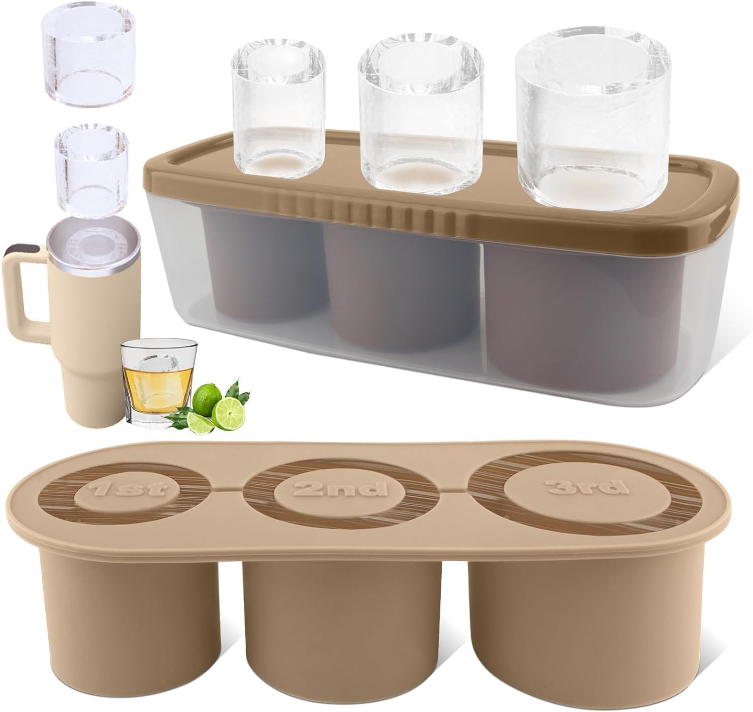 Tcamp Tumbler Ice Mold, Ice Cube Tray With Lid and Bin for 30-40 oz Tumbler Cup,...