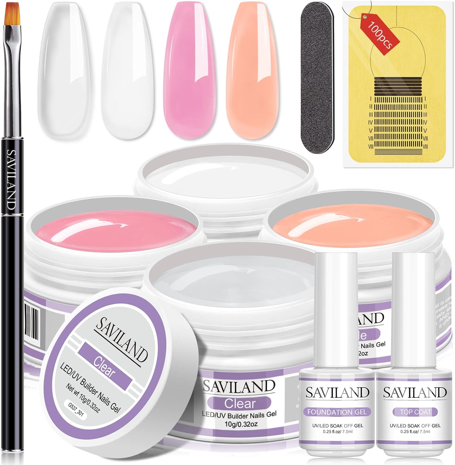 Saviland Builder Gels Nail Kit - 4 Basic Colors Nail Extension Gel Kit Clear Whi...