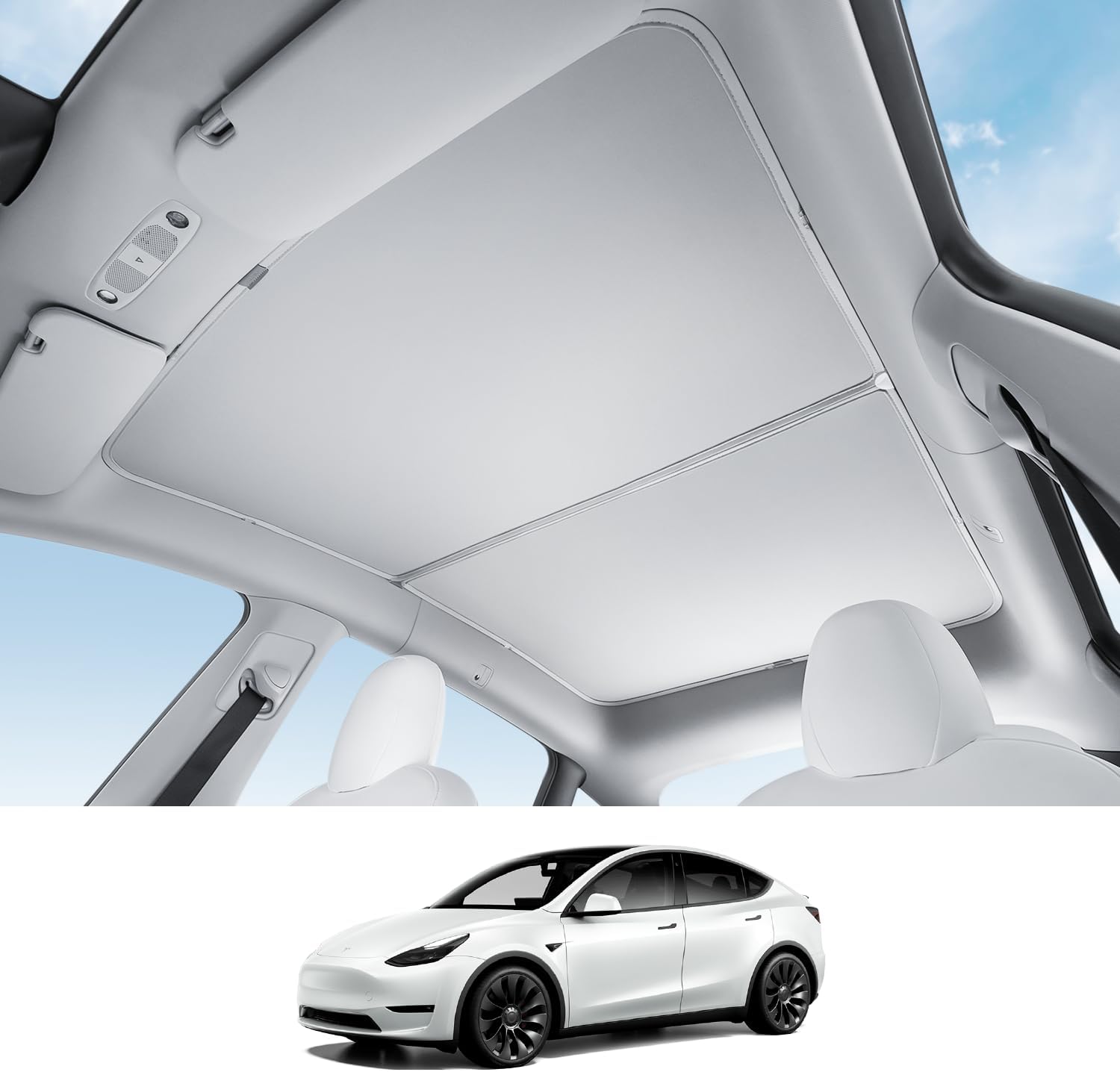 HALOBLK Non-Sag Glass Roof Sunshade with Storage Bag Designed for Model Y, Folda...