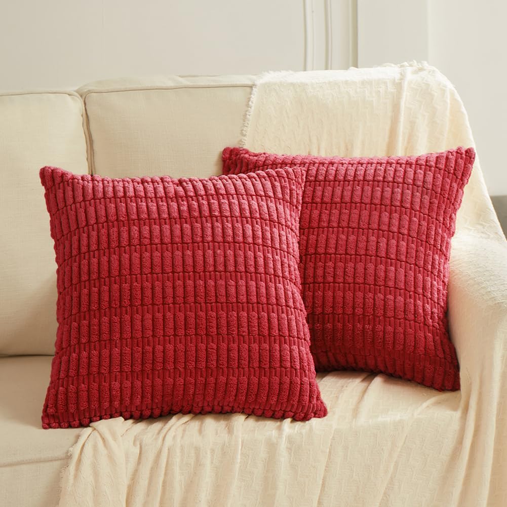 Fancy Homi 2 Packs Red Christmas Decorative Throw Pillow Covers 18x18 Inch for L...