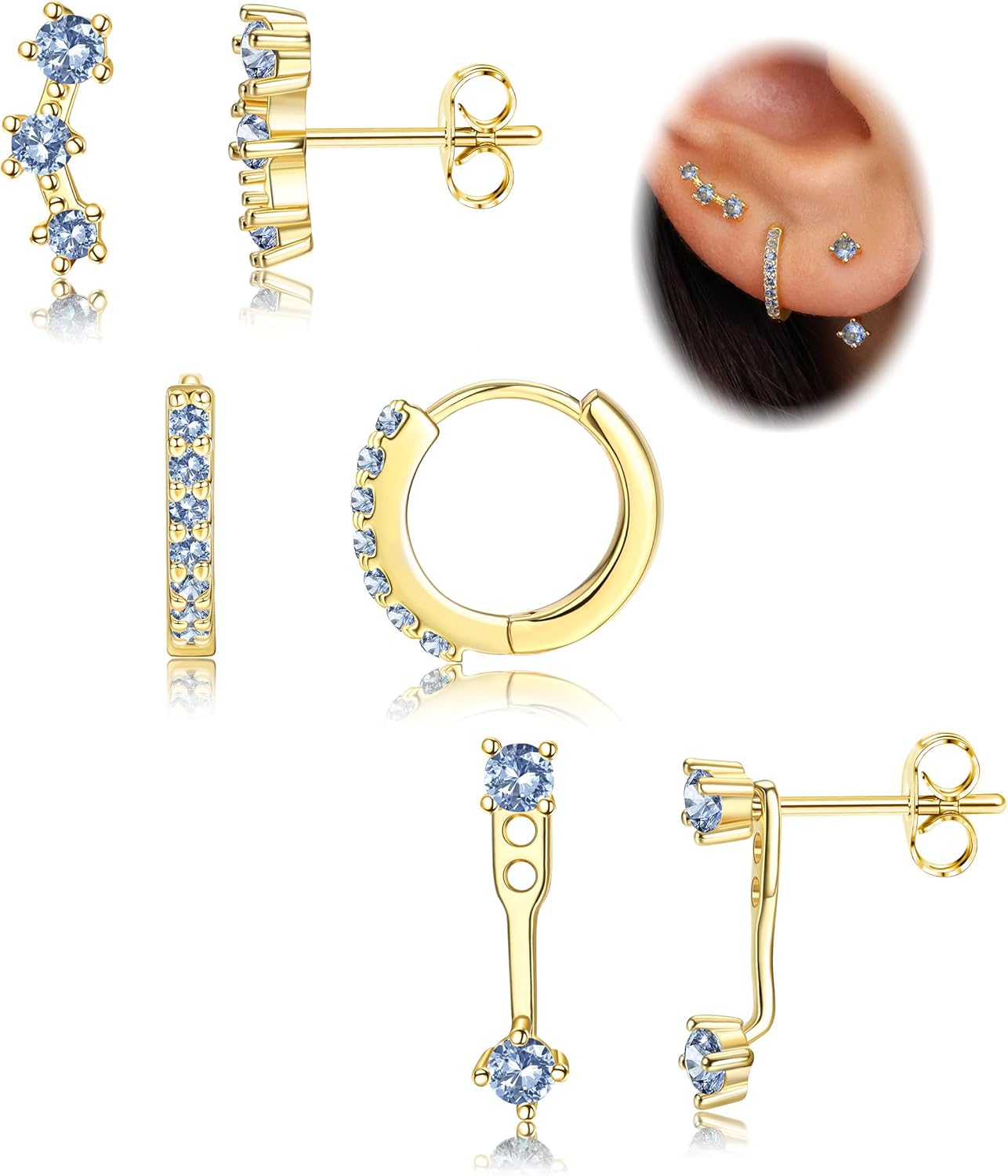 FIASASO 3 Pairs 925 Sterling Silver Hypoallergenic Earrings Set for Multiple Pie...