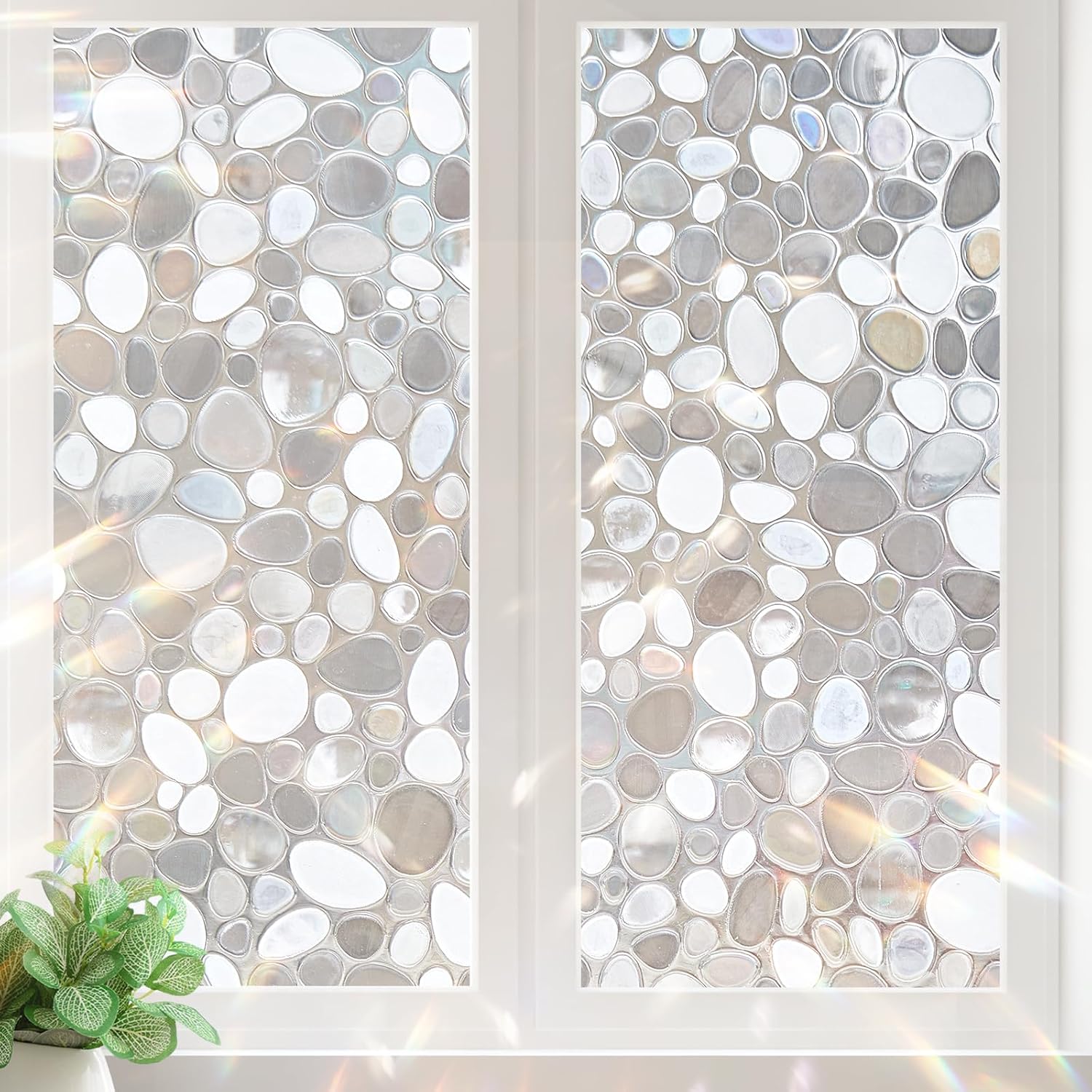 SUNBABY Window Privacy Film:Stained Glass Window Film Rainbow Window Film 3D Peb...