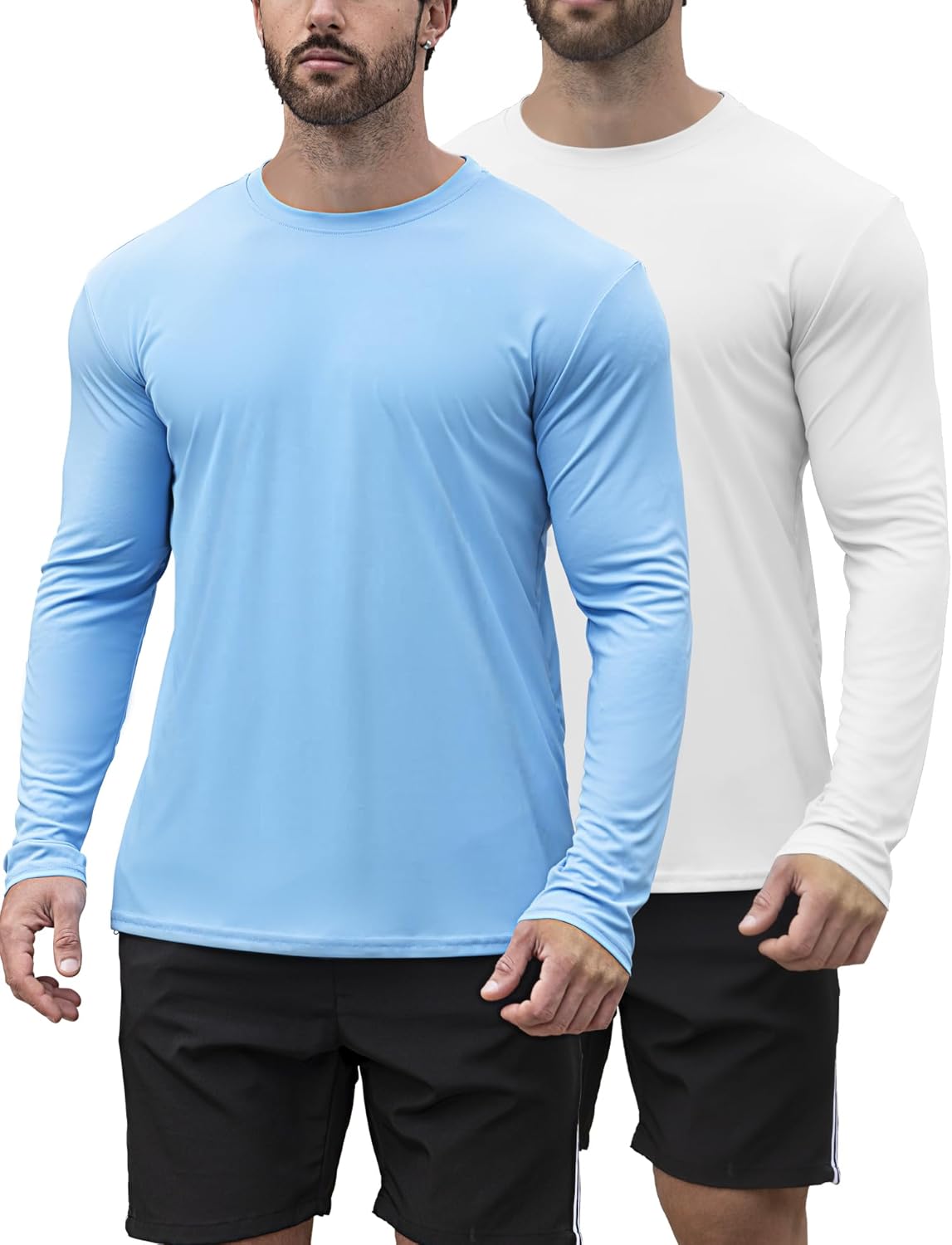 2 Pack Men's UPF 50 Rash Guard Swim Shirts, Special Long Sleeves UV Sun Protecti...