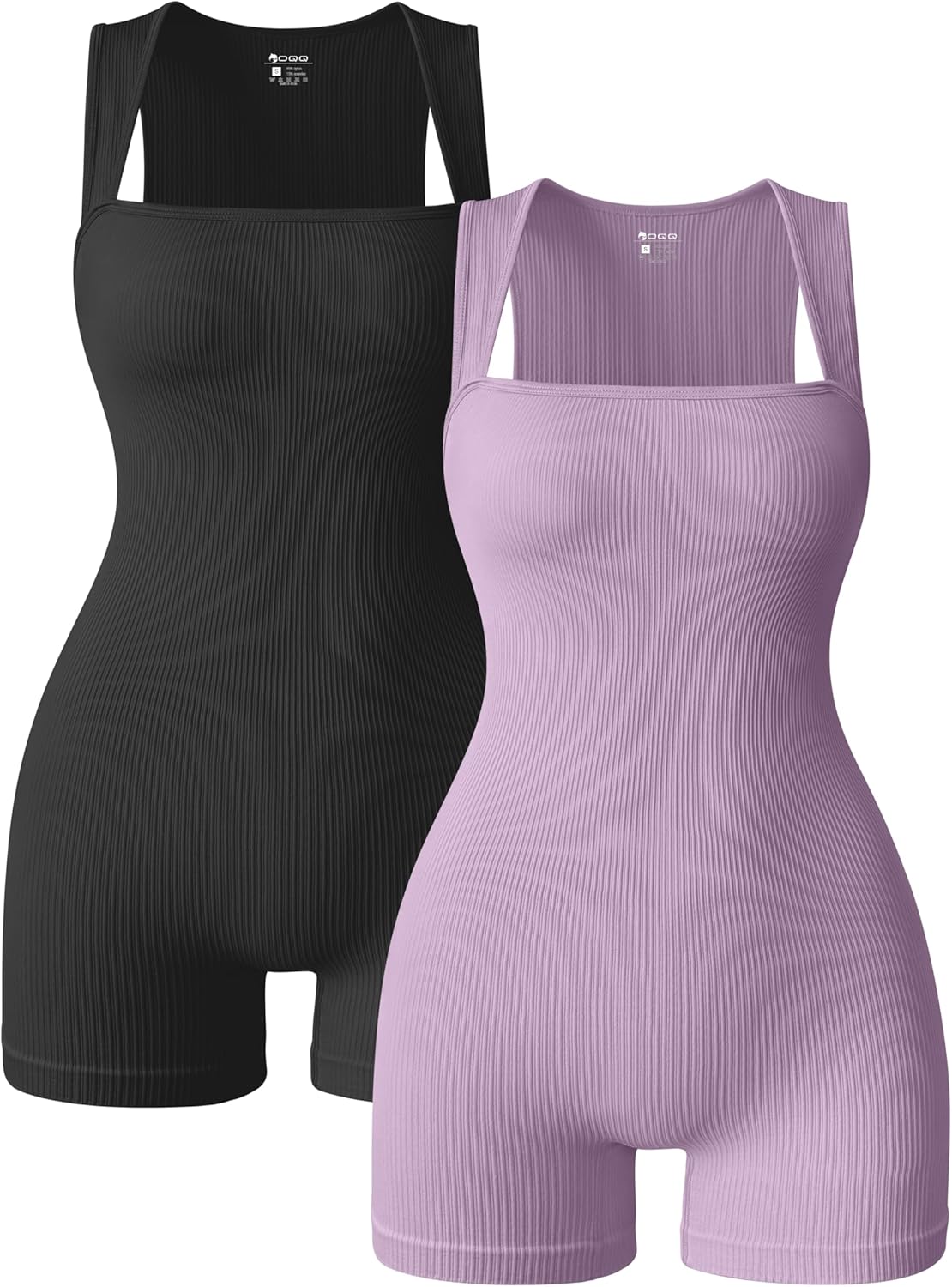 OQQ Women 2 Piece Rompers Yoga Stretch Strappy Square Neck Sleeveless Exercise R...