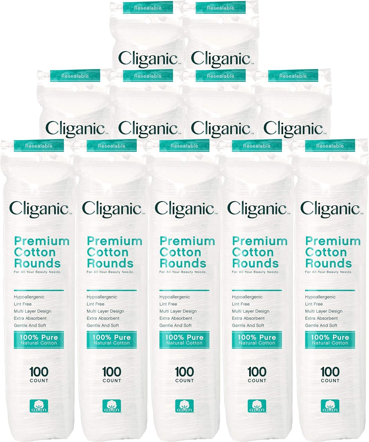 Cliganic Premium Cotton Rounds for Face (Bulk 1200...