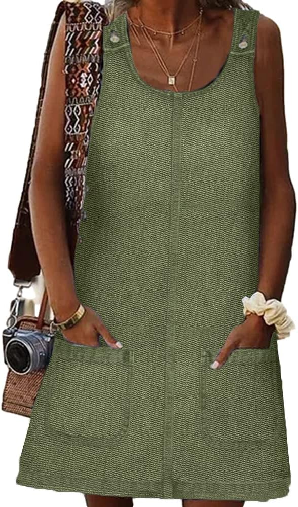 BZB Women's Sleeveless Casual Dress, Special Denim Dress Crewneck, Unique Vintag...