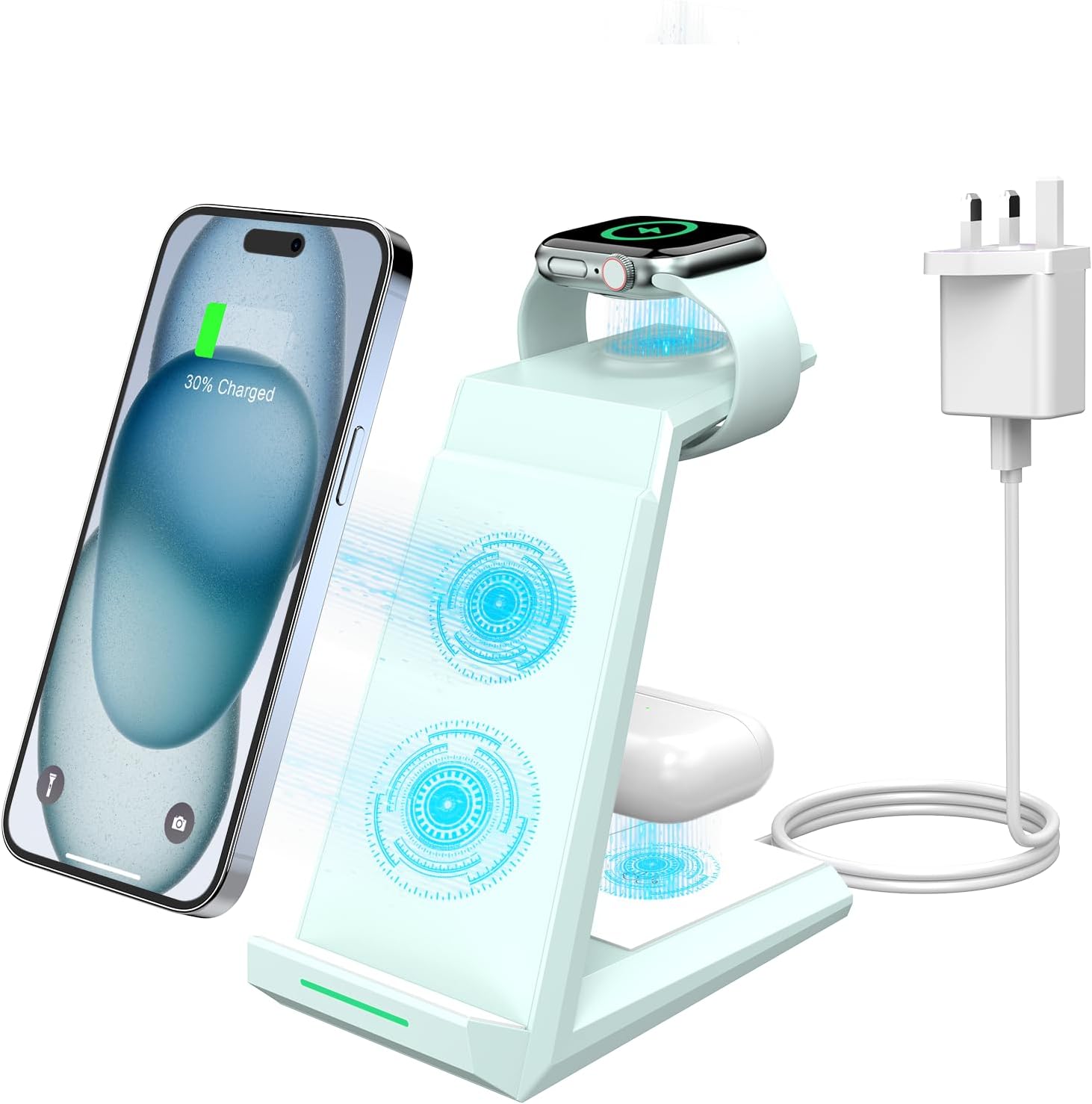 Wireless Charger 3 in 1 - ADADPU 15W Fast Charging Station for Apple iWatch Seri...