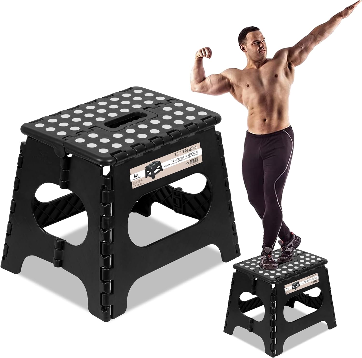 Spranster Super Strong Folding Step Stool - 11" - Sturdy Enough to Hold 300 Lb -...
