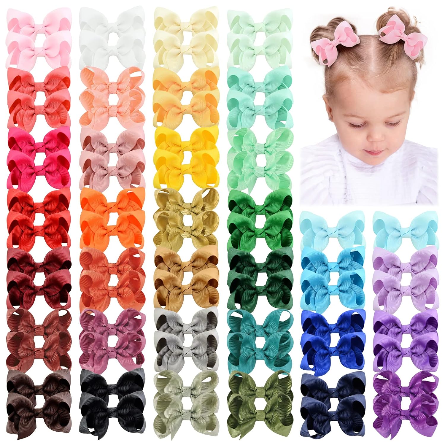 70 Pieces Hair Bows for Girls, High-Quality Hair Accessories with 3 Inch Grosgra...