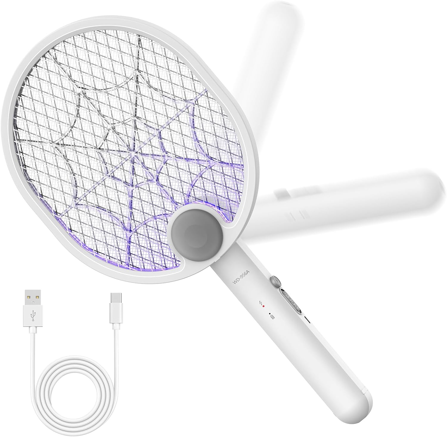 Electric Fly Swatter, Type-C Rechargeable Mosquito Swatter, Foldable, Dual Handh...
