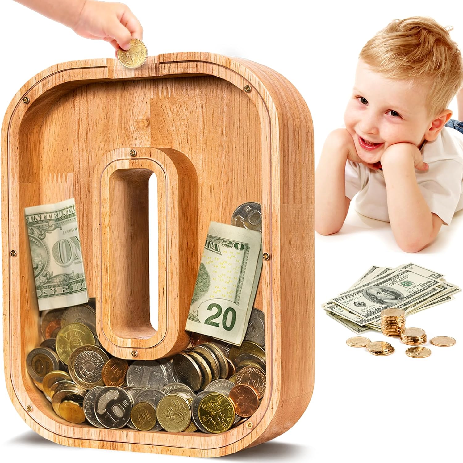 SummiDate Wooden Letter Money Box, Special Personalised Piggy Bank for Boys Girl...