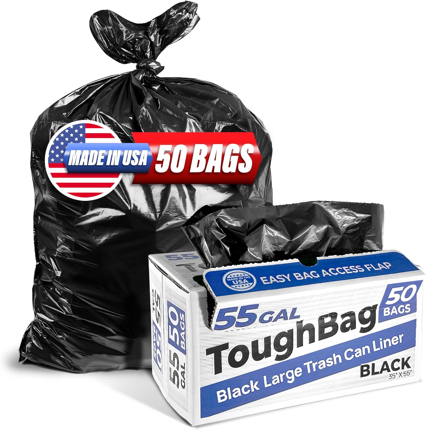 ToughBag 55 Gallon Trash Bags, 55-60 Gallon Trash Bags Heavy Duty (50 COUNT) - L...