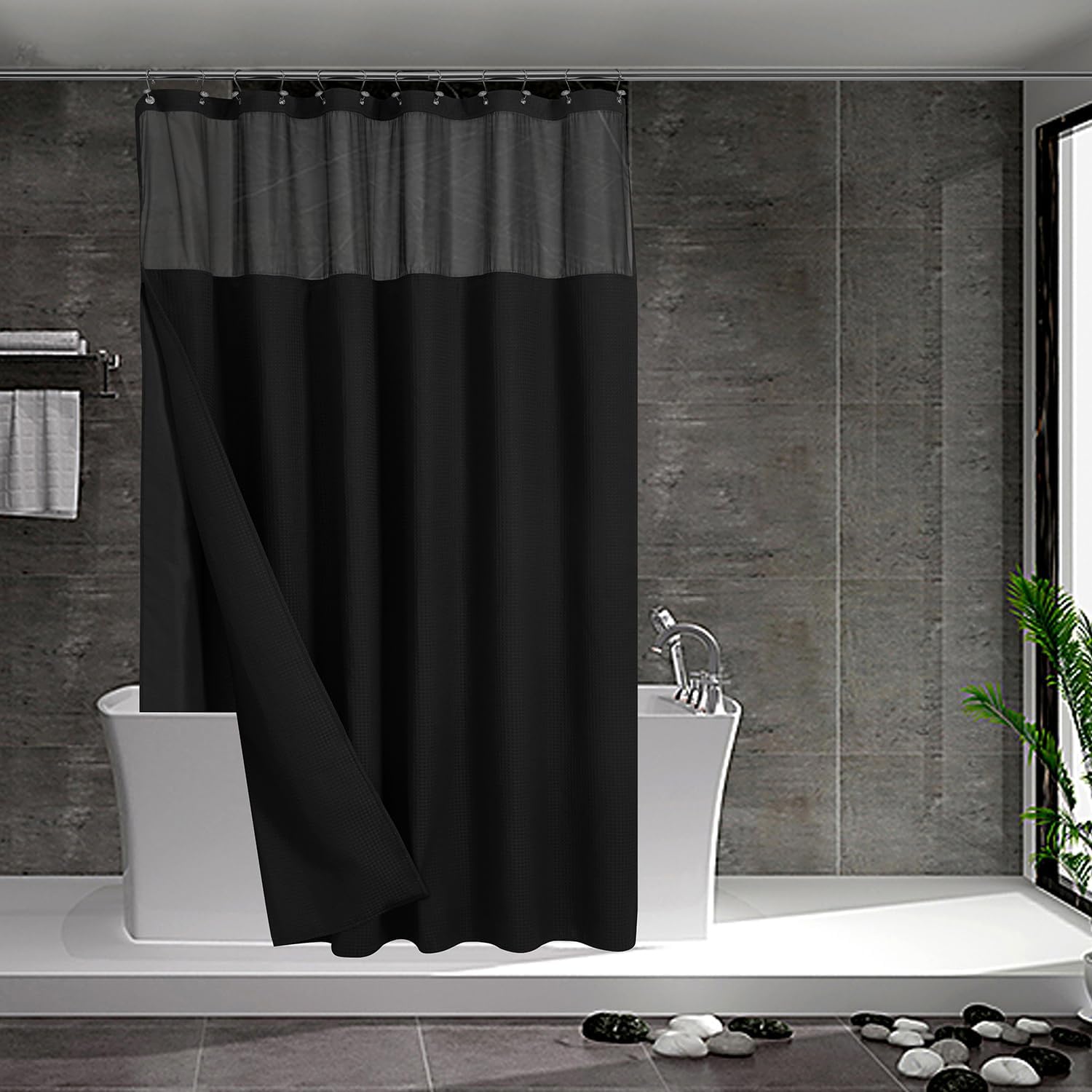 N&Y HOME Waffle Weave Shower Curtain with Snap-in...