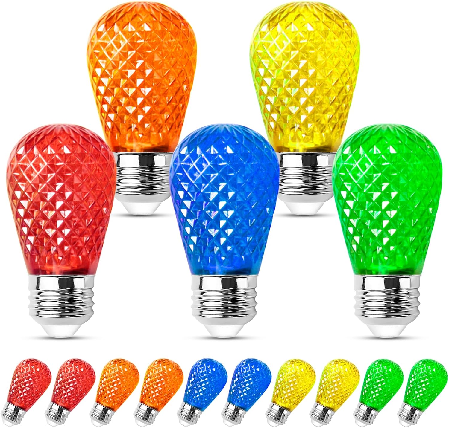 Spacelumen 15 Pack S14 Colored LED Bulbs, Multicolor Outdoor E27 String Light Bu...