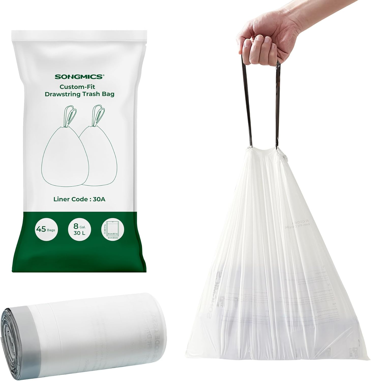 SONGMICS Trash Bags, Special Trash Can Liners for 8-Gallon Capacity, Innovative...