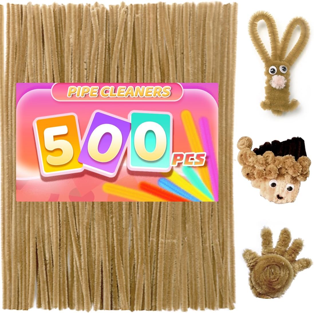 Praisebank 500pcs Light Brown Pipe Cleaners, Special Pipe Cleaners, Innovative P...