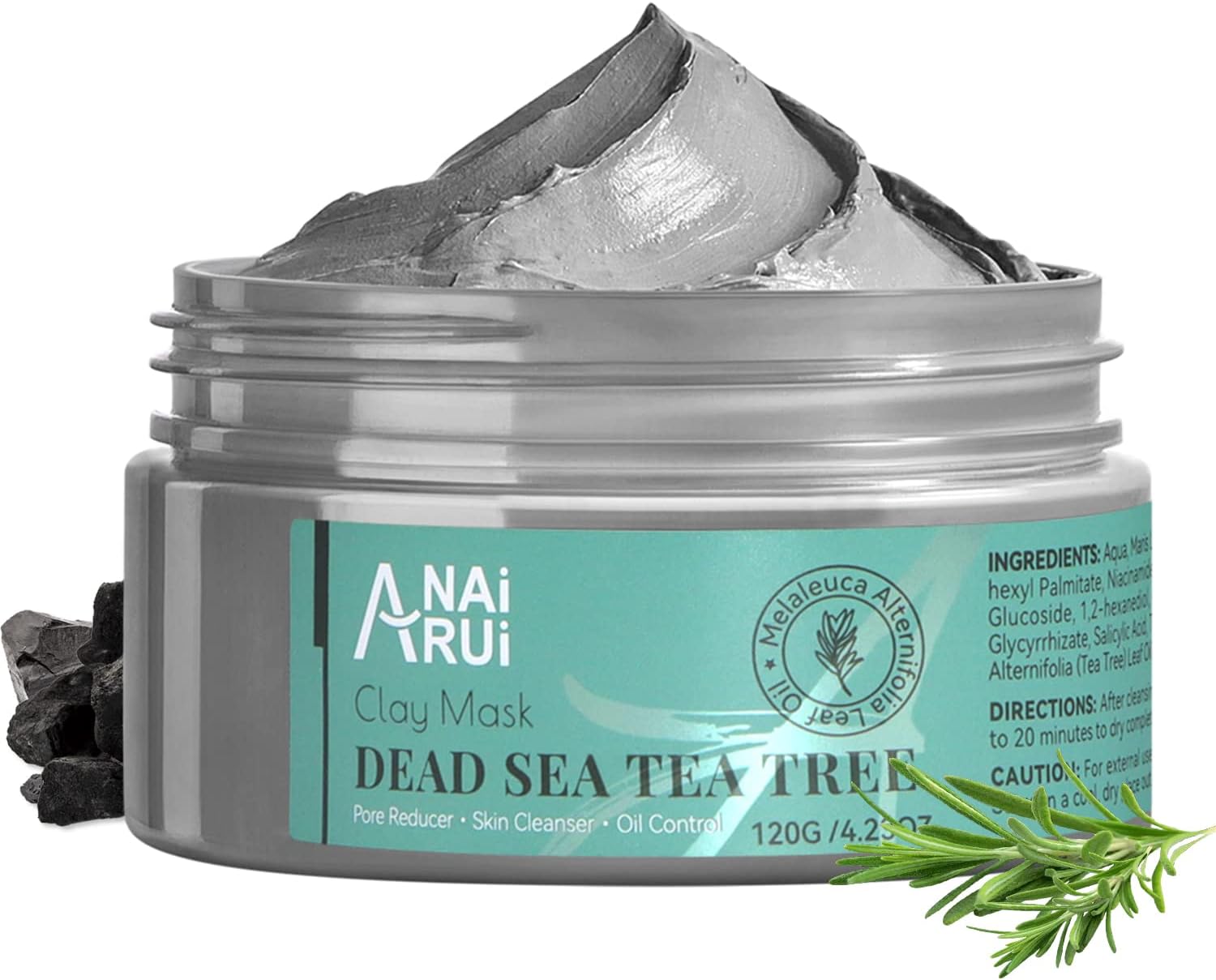 ANAiRUi Dead Sea Tea Tree Mud Mask, Clay Mask Skincare with Activated Charcoal &...