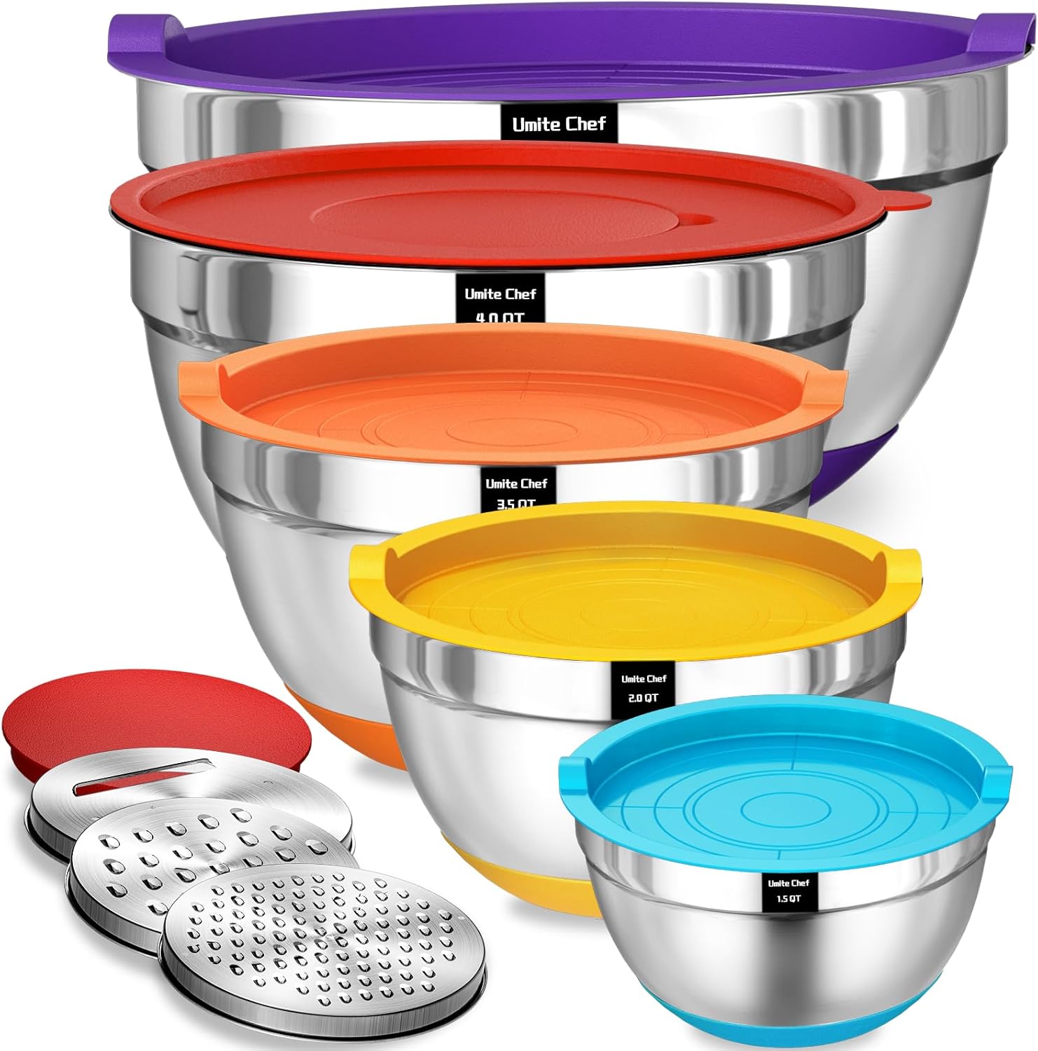 Umite Chef Mixing Bowls with Airtight Lids Set, 8PCS Stainless Steel Nesting Bow...
