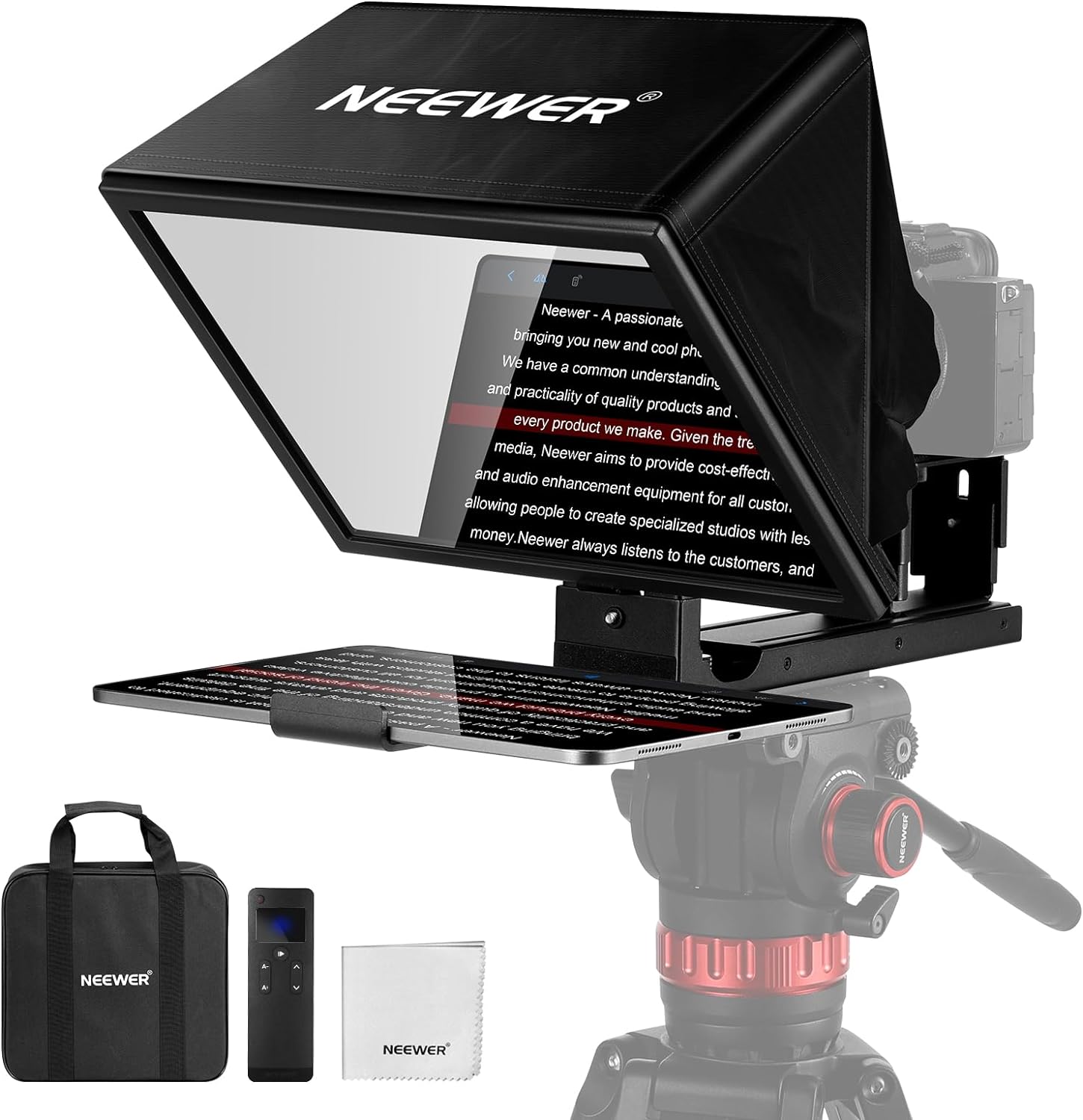 NEEWER Basics X12B Aluminum Alloy Liftable Teleprompter 12" for iPad Tablet Phon...