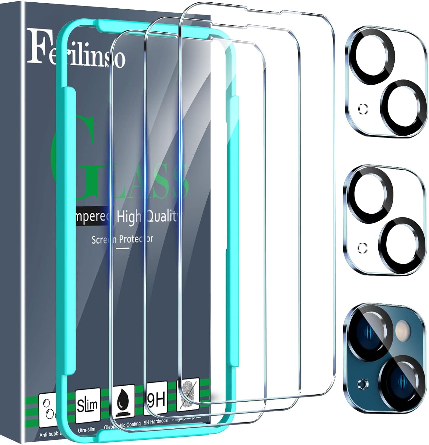 Ferilinso 3 Pack Screen Protector for iPhone 14 / iPhone 13 with 2 Pack Tempered...