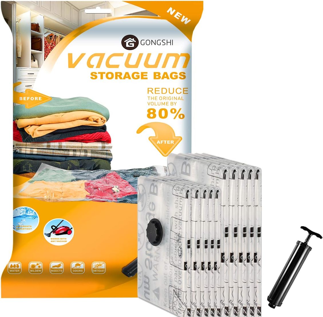 Vacuum Storage Bags (5 x Jumbo, 5 x Large), Space Saver Sealer Compression Bags...