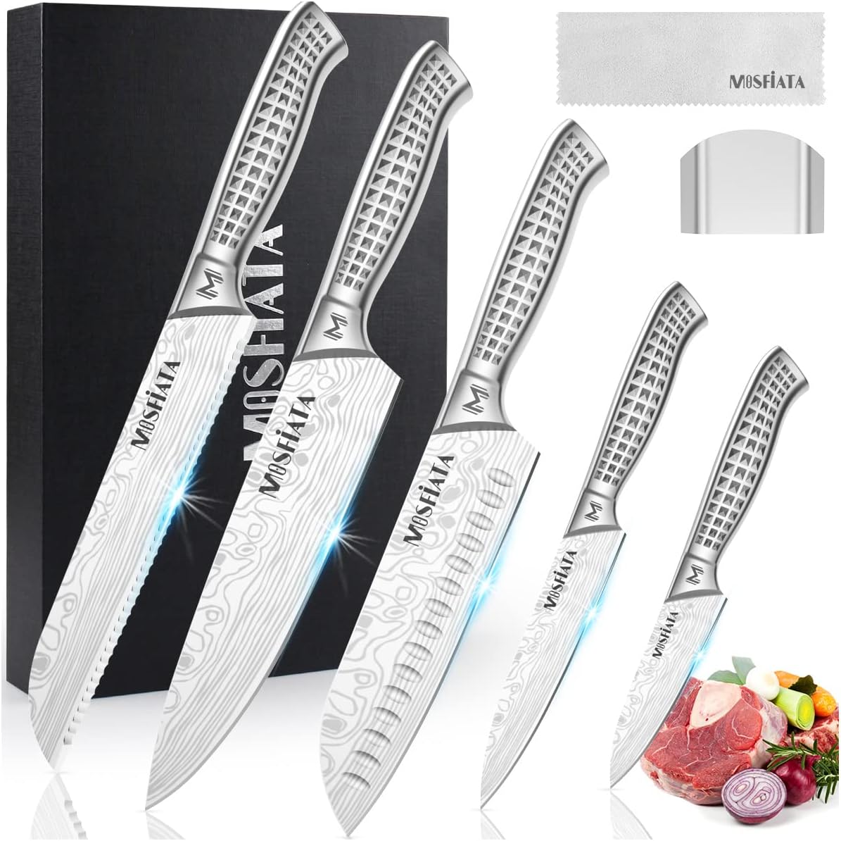 MOSFiATA 7-Piece Kitchen Knife Set, Super Sharp Professional Chef Knife Set with...