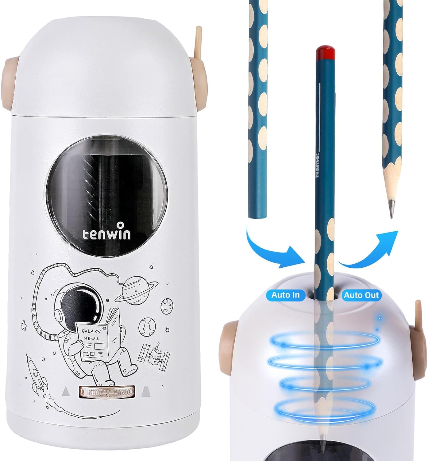 tenwin Fully Automatic Electric Pencil Sharpener, Rechargeable Pencil Sharpener...