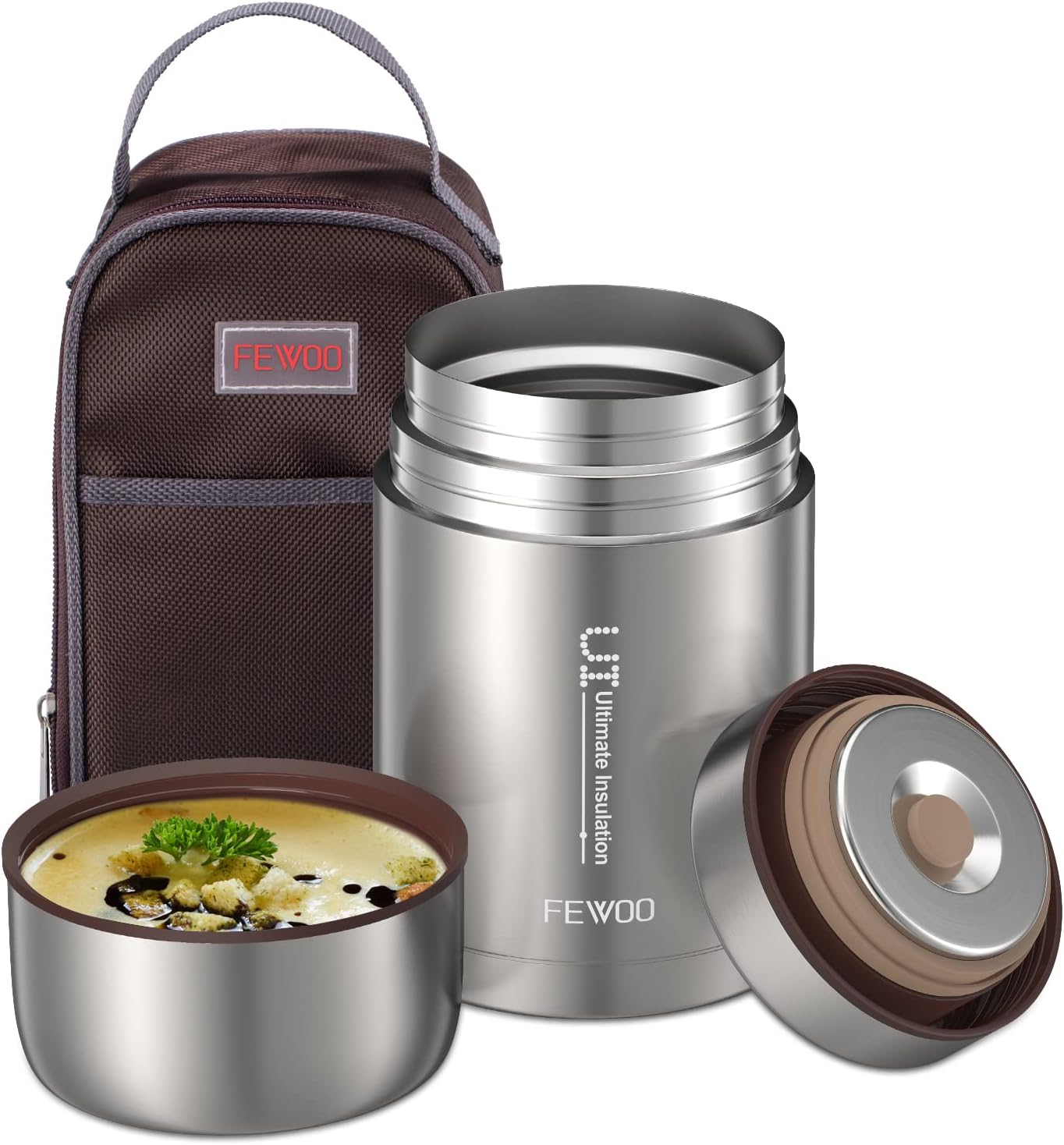 FEWOO Soup Flask, 800ml Vacuum Insulated Food Jar for Hot Cold Food, Leak Proof...