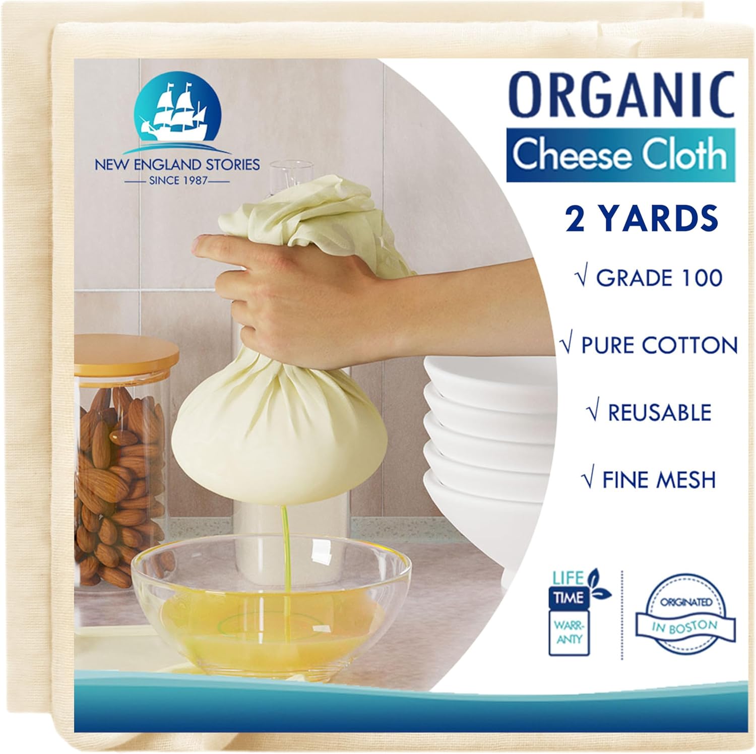 2 Yards Reusable Cheesecloth, Grade 100, Organic Cheese Cloth for Straining Craf...