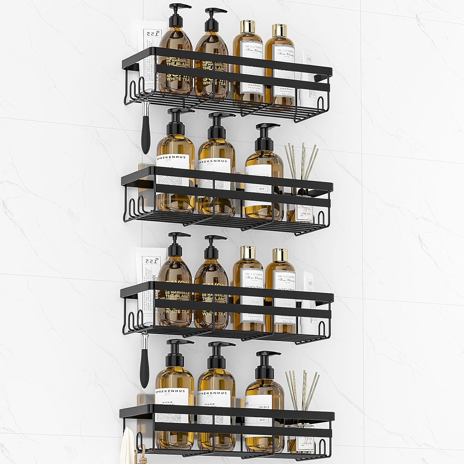 WOWBOX Shower Caddies 4 Pack - Adhesive Hanging Shower Shelf - Bathroom Organize...