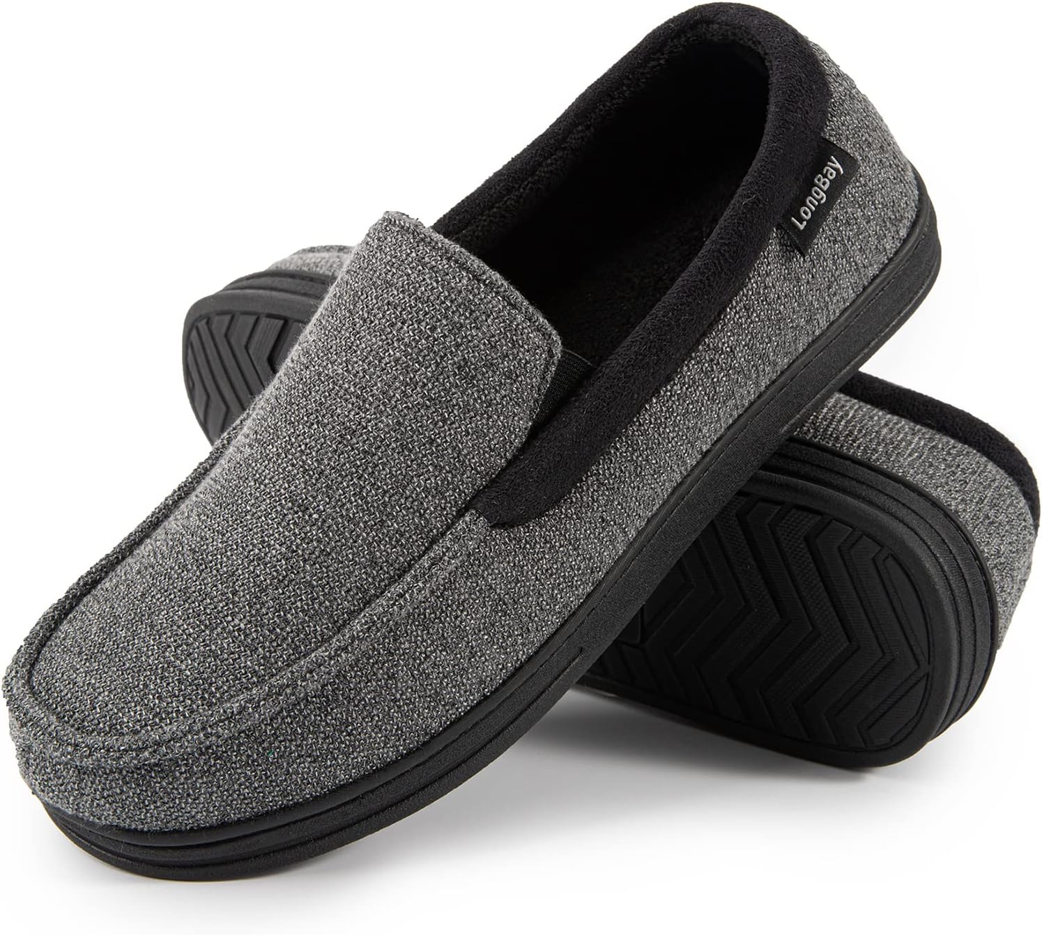 LongBay Men's Moccasin Slippers Memory Foam Plush Fleece House Shoes in Indoor O...