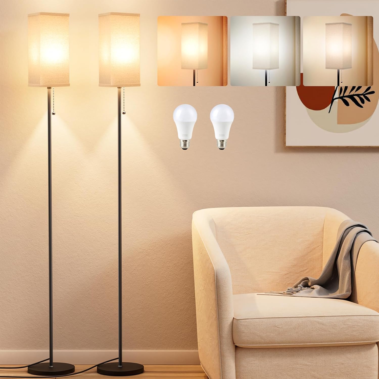 Floor Lamps, Unique and Modern Silver Floor Lamp Set, Special Standing Lamps for...