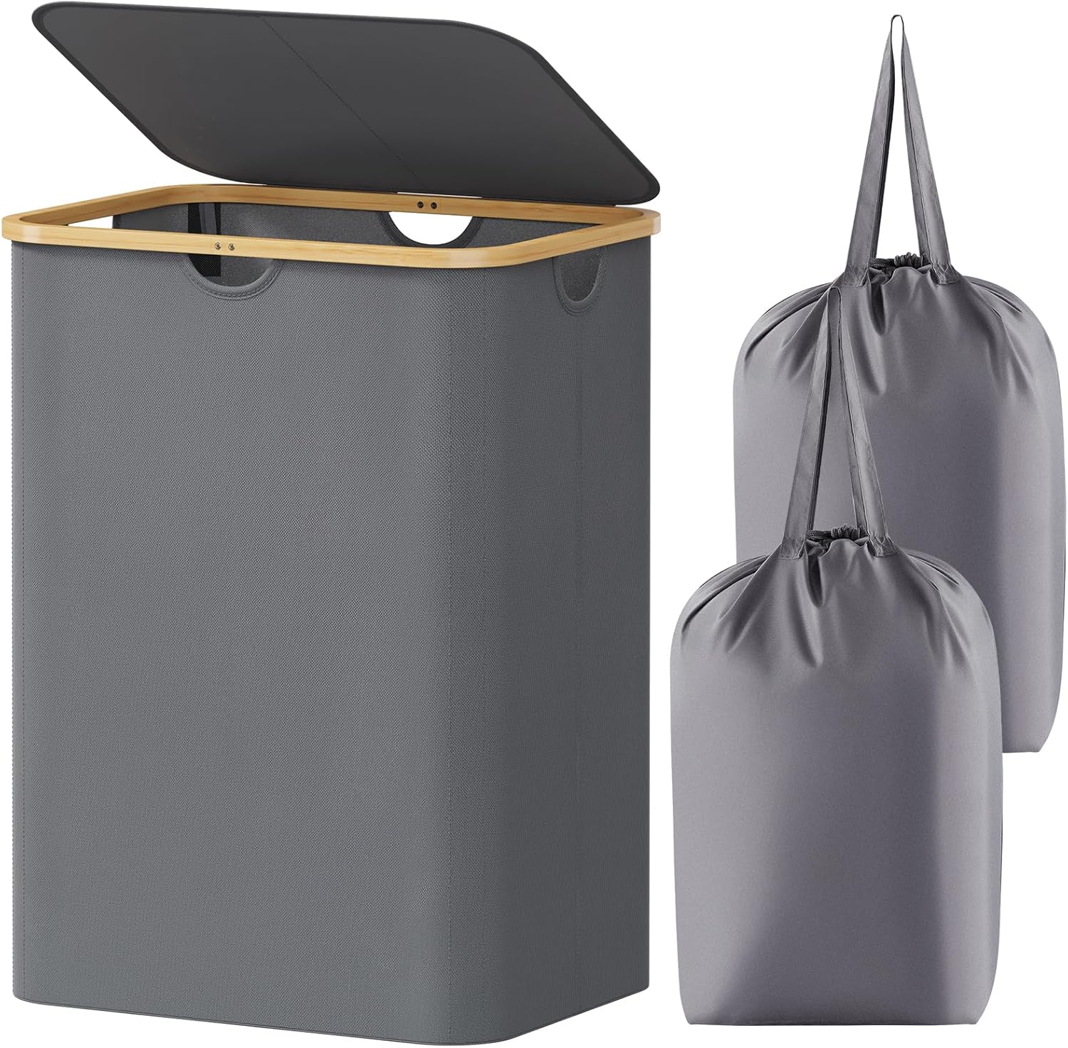 Lifewit 150L Laundry Basket with Lid, Clothes Hampers for Laundry with Bamboo Ha...