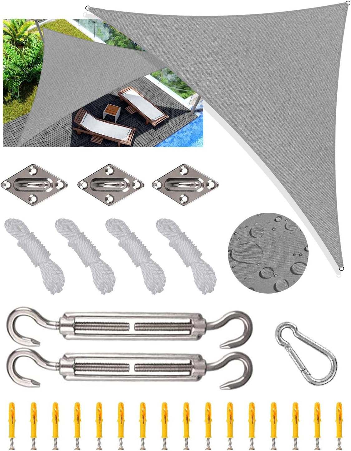 Triangle Sun Shade Sail Waterproof, 3x3x4.3m Garden Sail, PES Awning Canopy 98%...