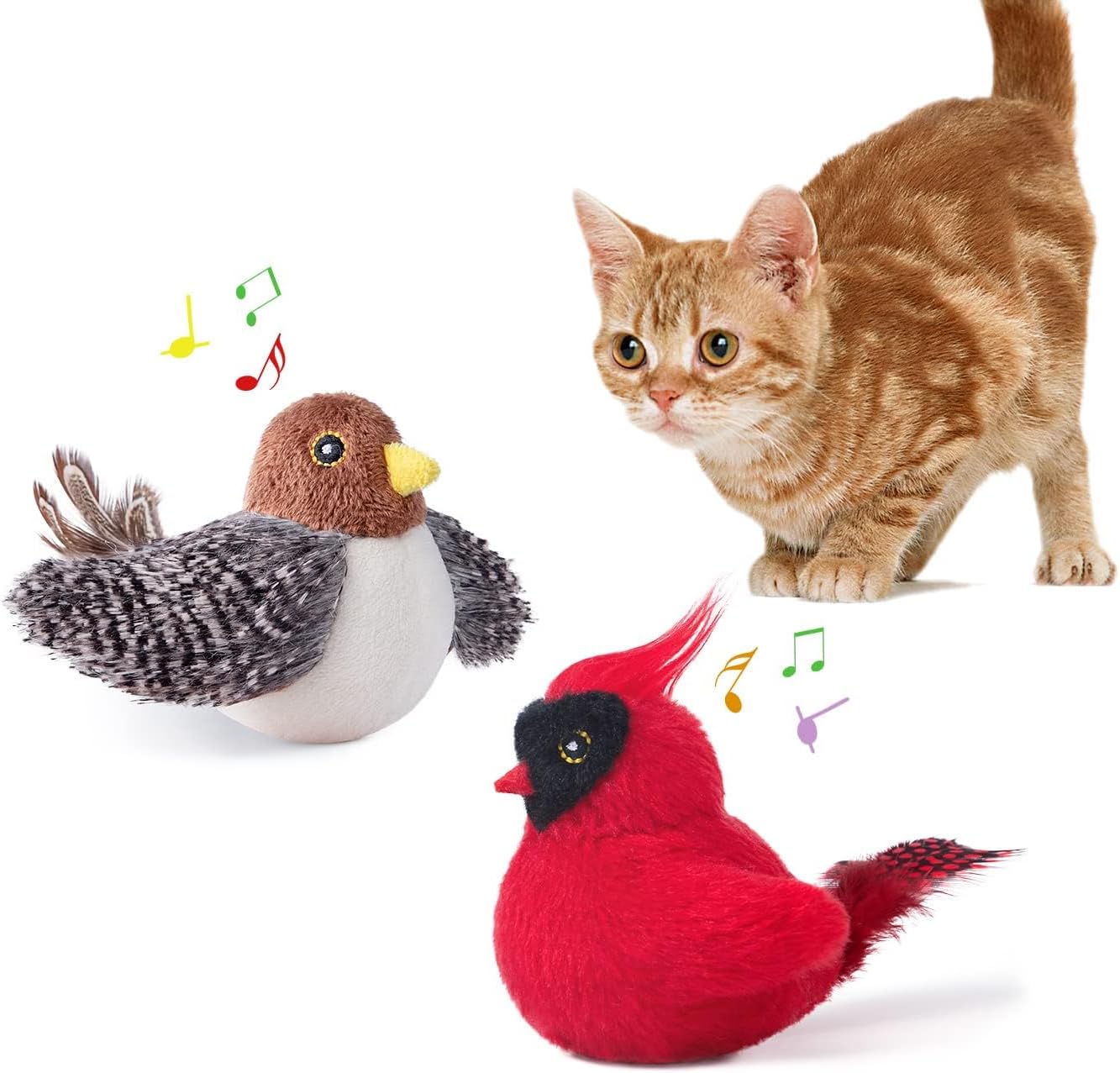 Potaroma Cat Toys Chirping Birds 2 Pcs with Catnip SilverVine, Interactive Cat K...