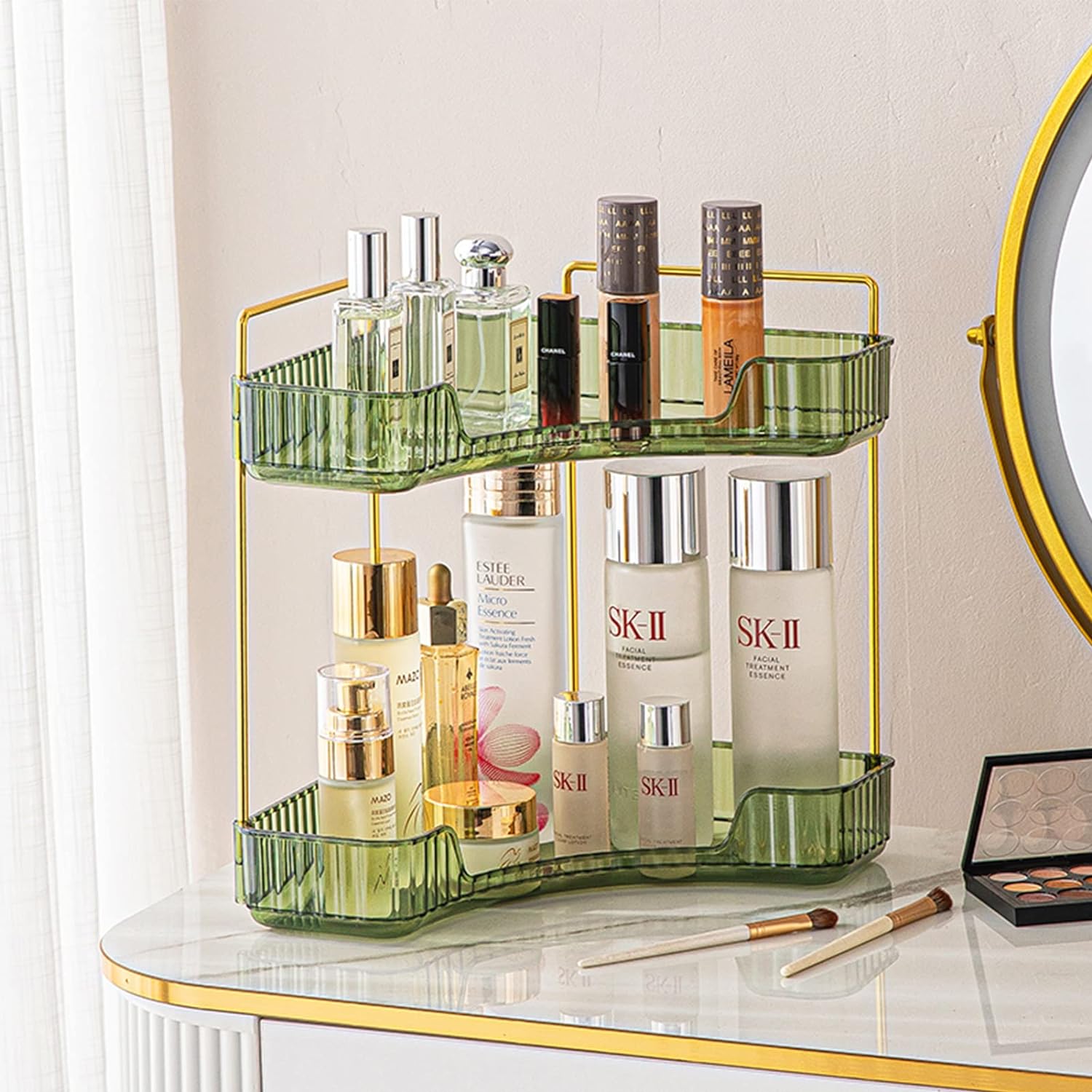 2-Tier Corner Bathroom Counter Organizer, Countertop Perfume Tray and Vanity Org...