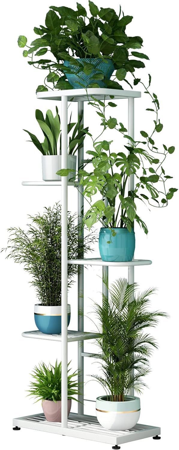 LINZINAR Plant Stand Metal 5 Tier 6 Potted Multiple Flower Pot Holder Shelf Indo...