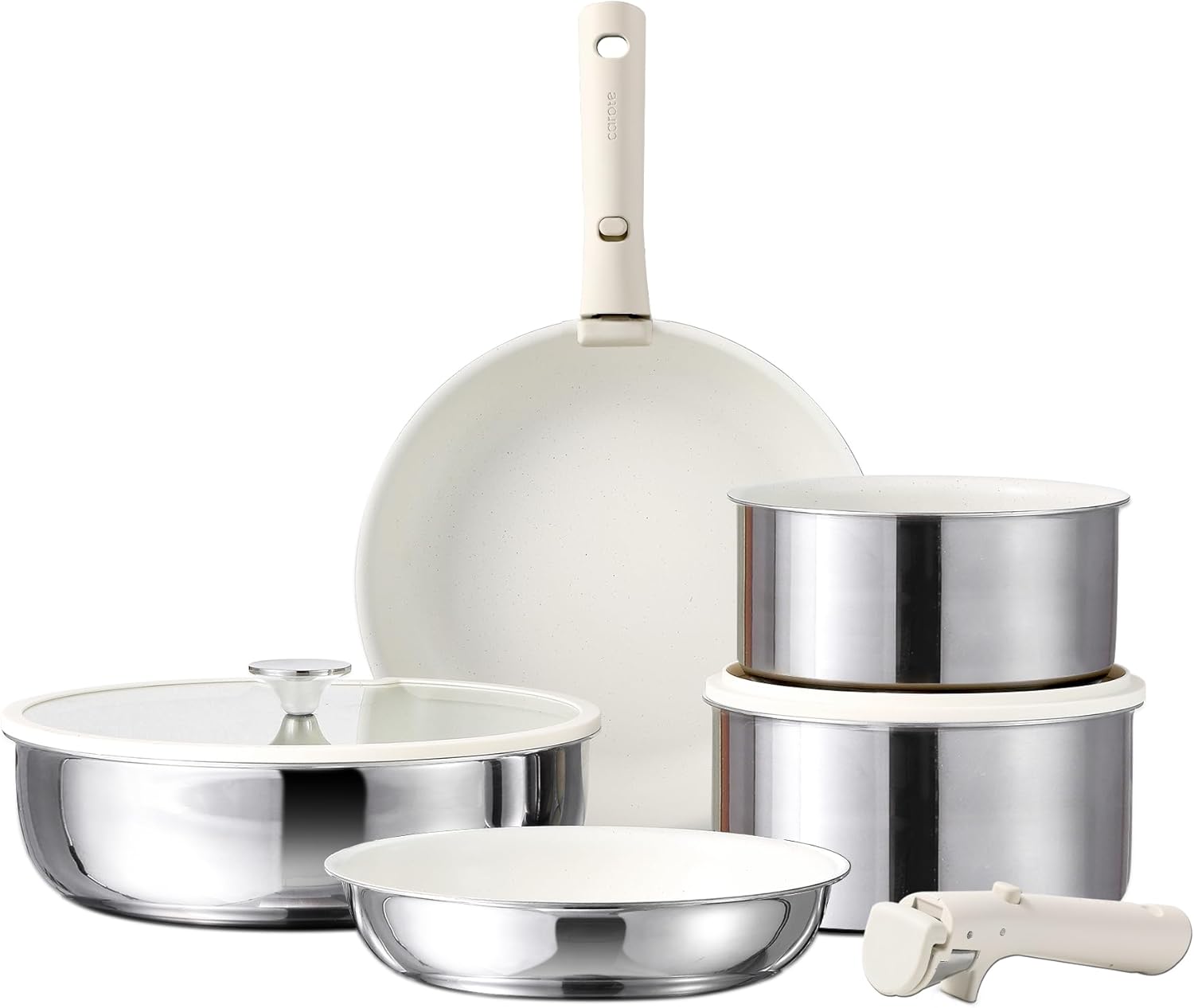 CAROTE 9Pcs Kitchen Cookware Set, Special Stainless Steel Pots and Pans Set, Inn...