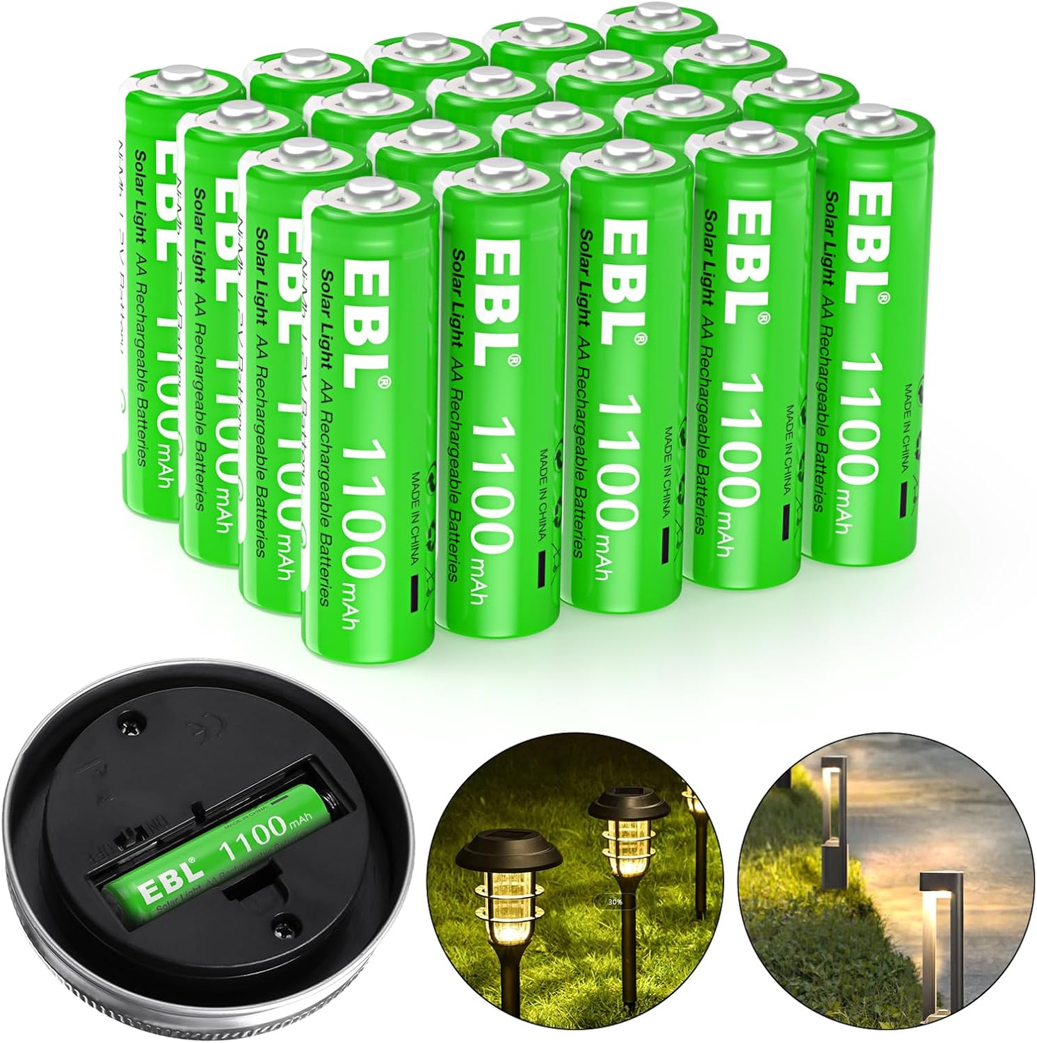 EBL AA Rechargeable Solar Light Batteries 1.2V for Outdoor Garden Solar Lights,...